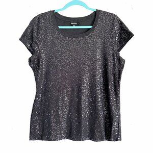DKNY women's t-shirt, sequined (silver sequins on front, back, sleeves) Size L